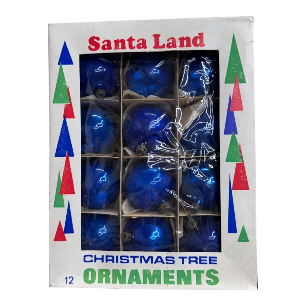 Blue Molecule Christmas Tree Ornament Set 12 Vintage Blue Shiny Brite Santa Land